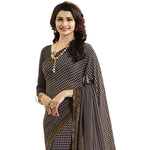 Brown Check Printed Georgette Saree - Designer mart