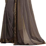 Brown Check Printed Georgette Saree - Designer mart