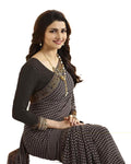 Brown Check Printed Georgette Saree - Designer mart