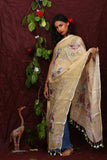 Cream Floral Digital Printed Linen Women Dupatta - Designer mart