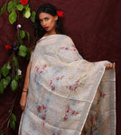 Cream Floral Digital Printed Linen Women Dupatta - Designer mart