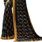 Dark Blue Colored Casual Wear Printed Georgette Saree - Designer mart