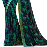 Dark Blue Colored Casual Wear Printed Georgette Saree - Designer mart