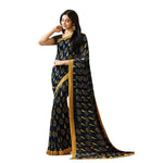 Dark Blue Colored Casual Wear Printed Georgette Saree - Designer mart