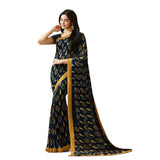 Dark Blue Colored Casual Wear Printed Georgette Saree - Designer mart