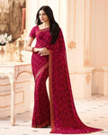 Dark Pink Colored Casual Wear Printed Georgette Saree - Designer mart