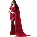 Dark Pink Colored Casual Wear Printed Georgette Saree - Designer mart