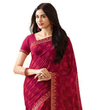 Dark Pink Colored Casual Wear Printed Georgette Saree - Designer mart