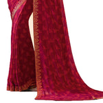 Dark Pink Colored Casual Wear Printed Georgette Saree - Designer mart