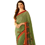 Dazzling Green With Red Print Colored Designer Georgette Saree - Designer mart