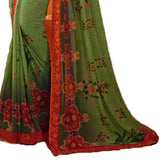 Dazzling Green With Red Print Colored Designer Georgette Saree - Designer mart