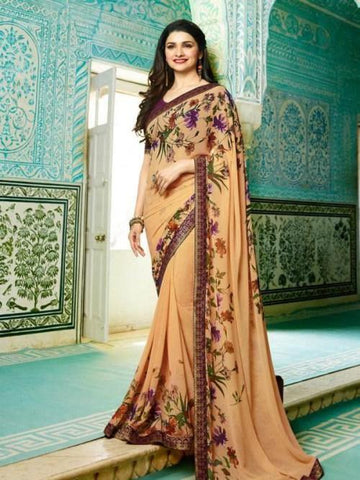 Demanding Peach Colored Casual Wear Printed Georgette Saree - Designer mart