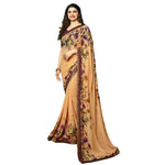 Demanding Peach Colored Casual Wear Printed Georgette Saree - Designer mart