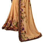 Demanding Peach Colored Casual Wear Printed Georgette Saree - Designer mart