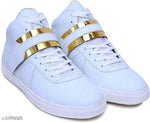 Designer Leatherette High Ankle Length Velcro White Shimmery Casual Sneakers - Designer mart