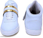 Designer Leatherette High Ankle Length Velcro White Shimmery Casual Sneakers - Designer mart