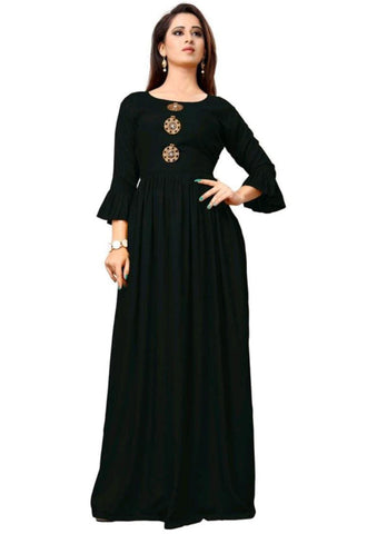 Designer Mart Black Rayon Maxi Gown Dress - Designer mart