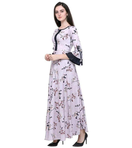 Long rayon gown with embroidery [AM-1205] - Kurti Fashion