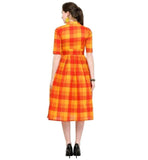 Designer Mart Green & Yellow Cotton Weaving Checks Frock - Designer mart