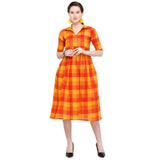 Designer Mart Green & Yellow Cotton Weaving Checks Frock - Designer mart