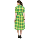 Designer Mart Green & Yellow Cotton Weaving Checks Frock - Designer mart