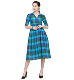 Designer Mart Green & Yellow Cotton Weaving Checks Frock - Designer mart