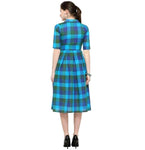 Designer Mart Green & Yellow Cotton Weaving Checks Frock - Designer mart