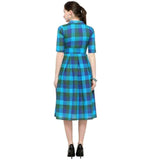 Designer Mart Green & Yellow Cotton Weaving Checks Frock - Designer mart