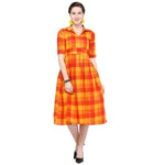 Designer Mart Green & Yellow Cotton Weaving Checks Frock - Designer mart