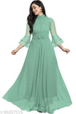 Designer Mart Green Rayon Maxi Gown Dress - Designer mart