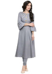 Designer Mart Grey Ruby Cotton Gown Kurti - Designer mart