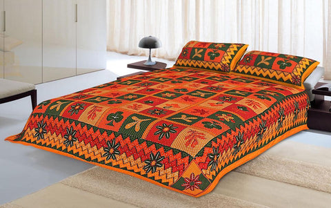 Designer Mart Kantha Work Embroidered Double Bed sheet with two pillow covers - Designer mart