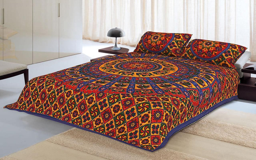 Designer Mart Kantha Work Embroidered Double Bed sheet with two pillow covers Designer mart