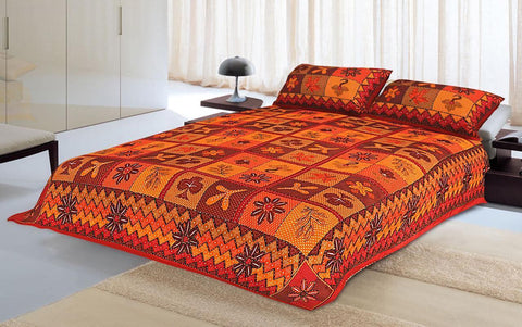 Designer Mart Kantha Work Embroidered Double Bed sheet with two pillow covers - Designer mart