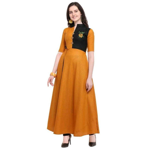 Designer Mart Mustard Ruby Cotton Gown Dress - Designer mart
