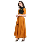 Designer Mart Mustard Ruby Cotton Gown Dress - Designer mart