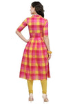 Designer Mart Pink & Yellow Cotton Weaving Checks Kurti - Designer mart
