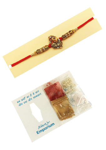 Designer mart rakhi set : 1 Ganesh ji Rakhi + 1 Tilak - Designer mart