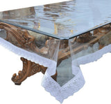 Designer mart transparent 1 piece dining table cover with silver lace. - Designer mart