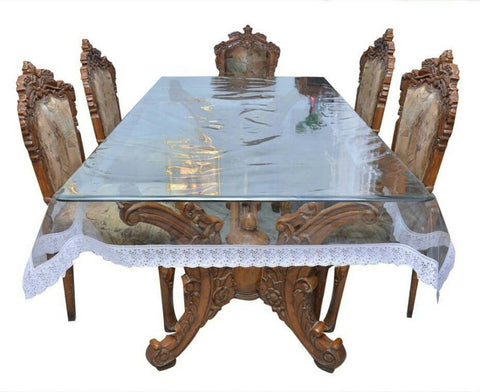 Designer mart transparent 1 piece dining table cover with White lace. - Designer mart