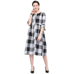 Designer Mart White & Black Cotton Weaving Checks Frock - Designer mart