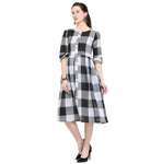 Designer Mart White & Black Cotton Weaving Checks Frock - Designer mart