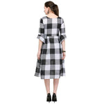 Designer Mart White & Black Cotton Weaving Checks Frock - Designer mart