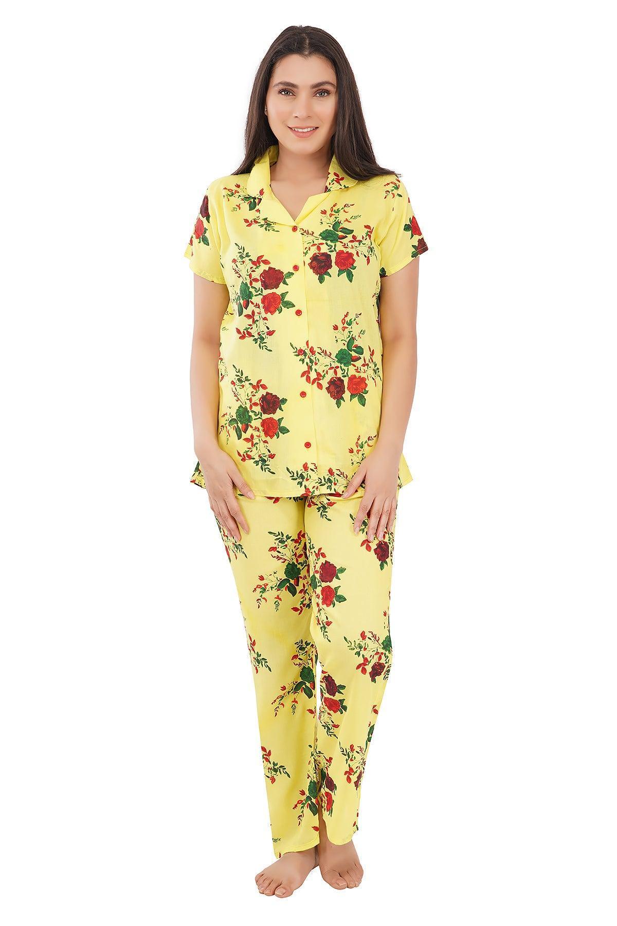 Stylish Cotton Floral Printed Night Suit Set for Women - Designer Mart Stylish Cotton Floral Printed Night Suit Set for Women - Designer Mart