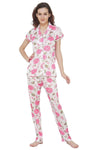 Designer mart Women's Printed Satin Top & Pyjama Set Pink for Women & Girls - Designer mart