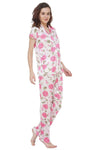 Designer mart Women's Printed Satin Top & Pyjama Set Pink for Women & Girls - Designer mart