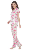 Designer mart Women's Printed Satin Top & Pyjama Set Pink for Women & Girls - Designer mart