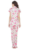 Designer mart Women's Printed Satin Top & Pyjama Set Pink for Women & Girls - Designer mart