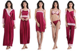 Designer mart Women's Satin Nightwear Set of 6 Pcs Nighty, Wrap Gown, Top,Pajama, Bra & Thong - Designer mart