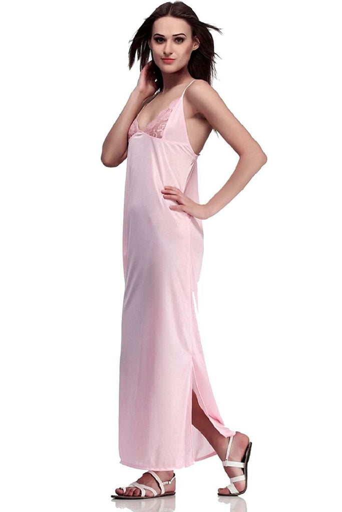 Designer mart Women's Satin Nighty (Free Size) Baby Pink